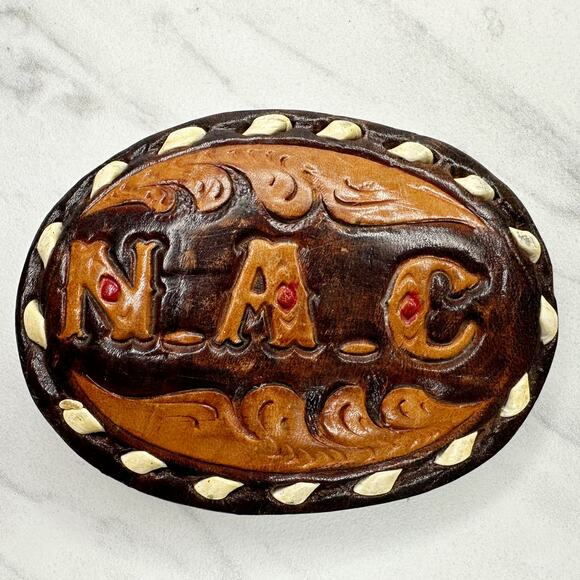 Vintage NAC Initials Custom Leather Western Belt Buckle ✨ - Picture 1 of 8